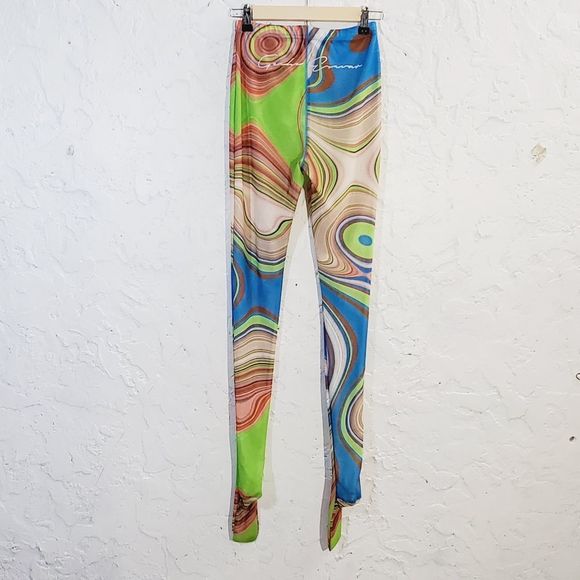 Geche Escavar mesh swirl colorfull footed leggings size  4 - Picture 3 of 12